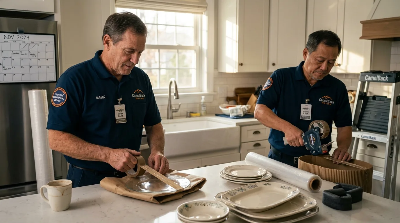 Professional crew packing kitchen dishware in Montezuma, GA